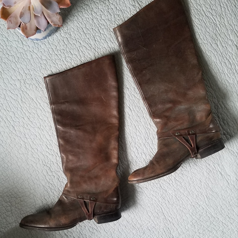 Coclico genuine leather tall riding boots low heel vintage-looking patina - Picture 2 of 13